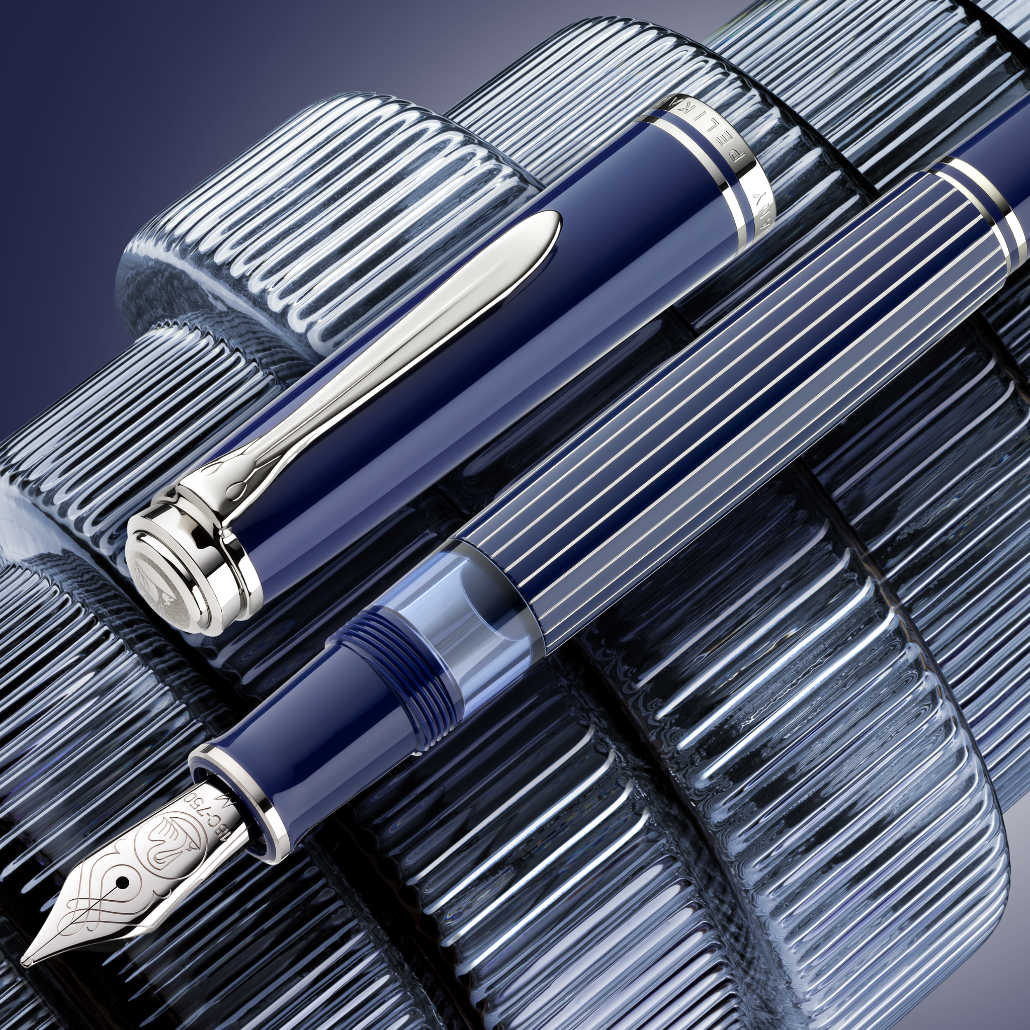Pelikan Souveran M805 Metal Striped Blue Fountain Pen