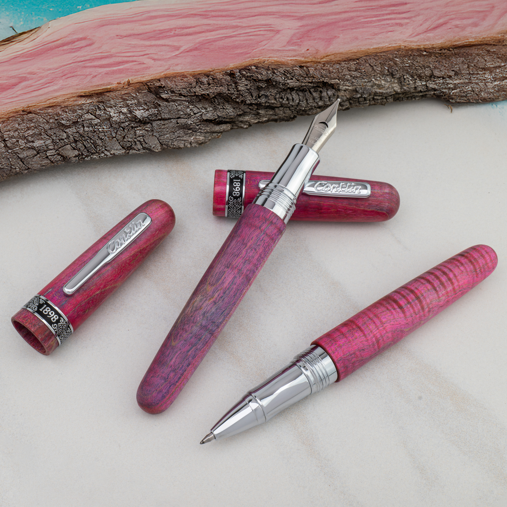 Conklin 1898 Stabilized Wood Purple/Pink Fountain Pen Collection