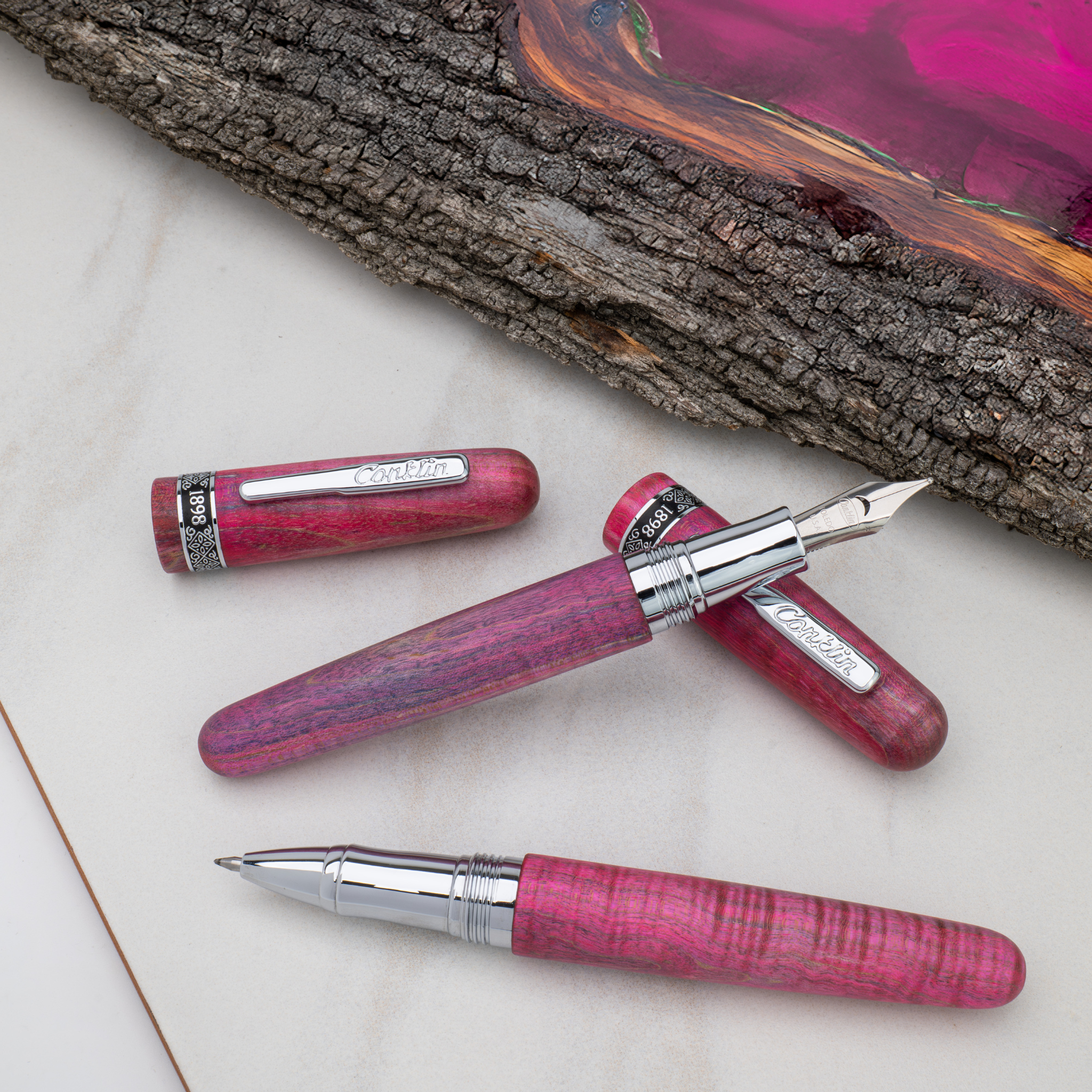 Conklin 1898 Stabilized Wood Purple/Pink Fountain Pen Collection