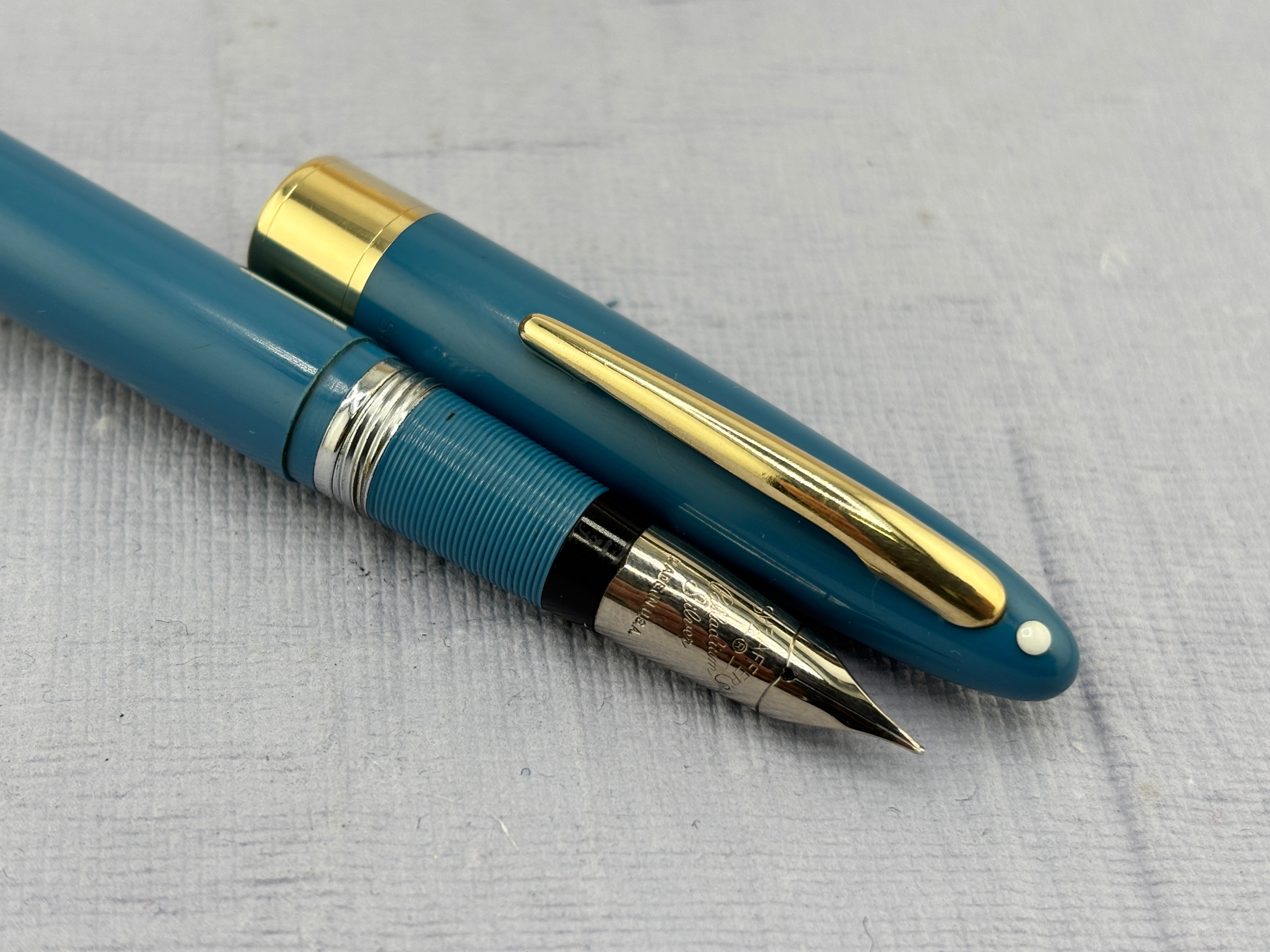 SHEAFFER Snorkel Aqua Blue White Dot Palladium Silver Nib - Fountain Pen  *New Old Stock!*