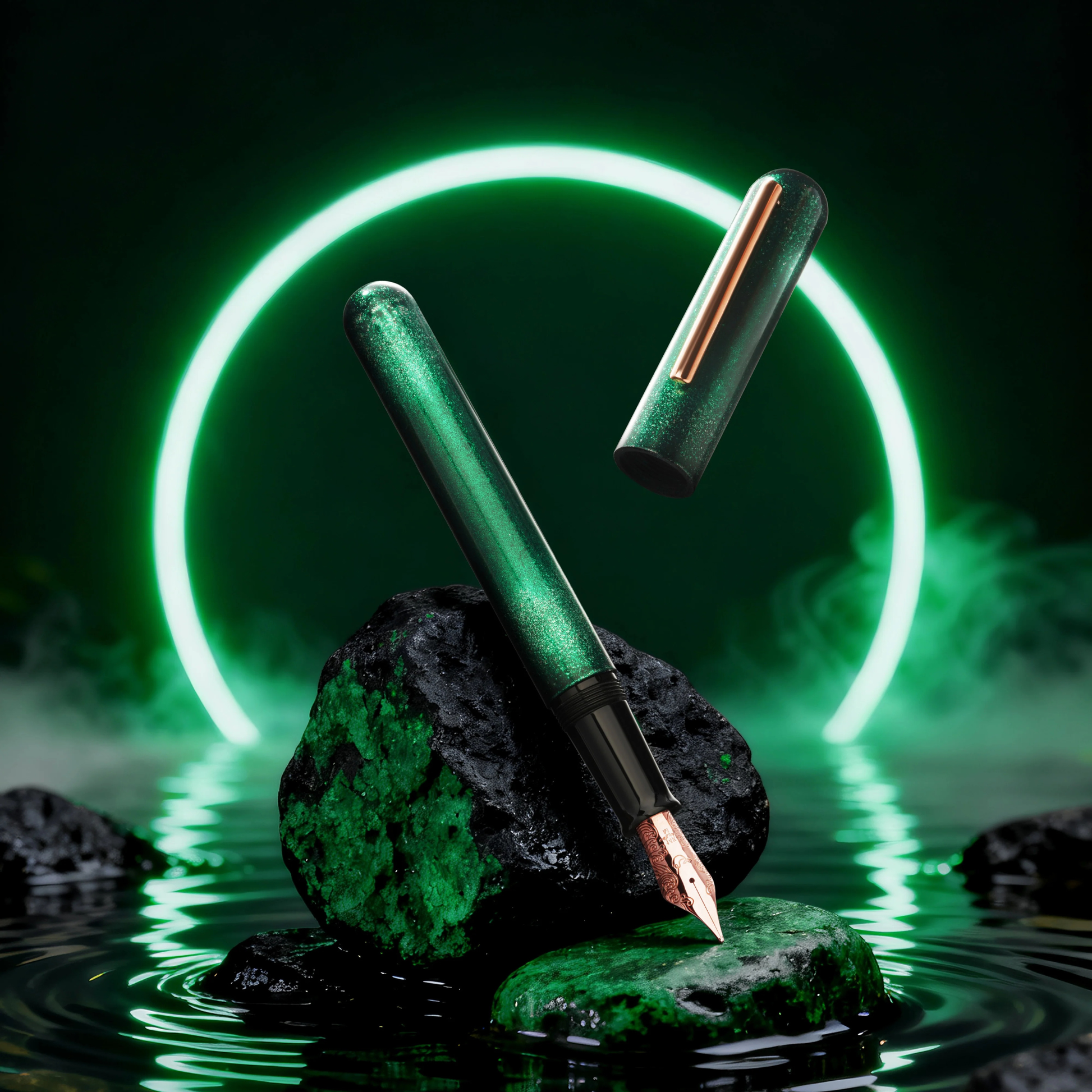 Ikkaku by Nahvalur Green Moon Urushi Fountain Pen Collection