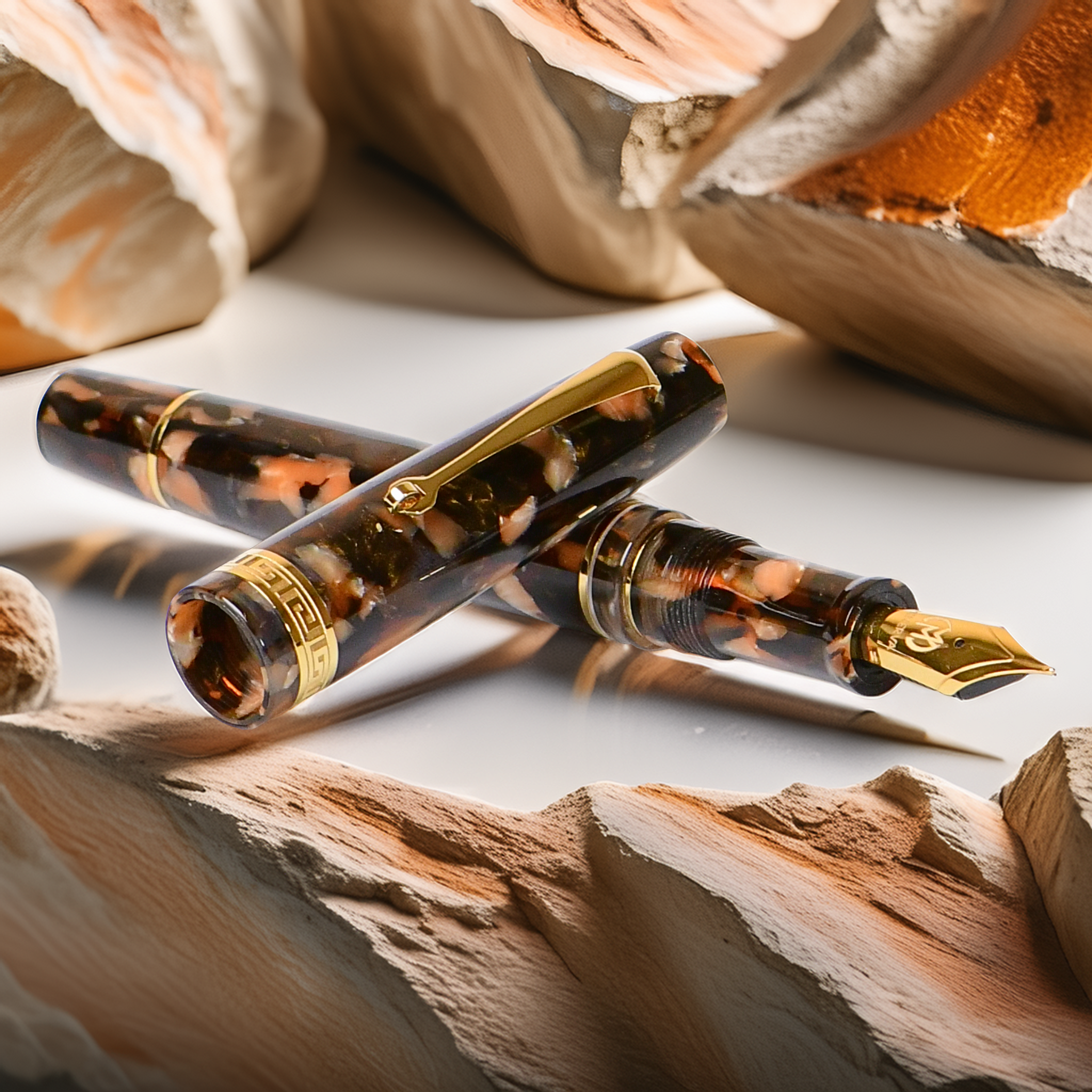 Minerva Terra di Siena Gold Trim Fountain Pen Collection