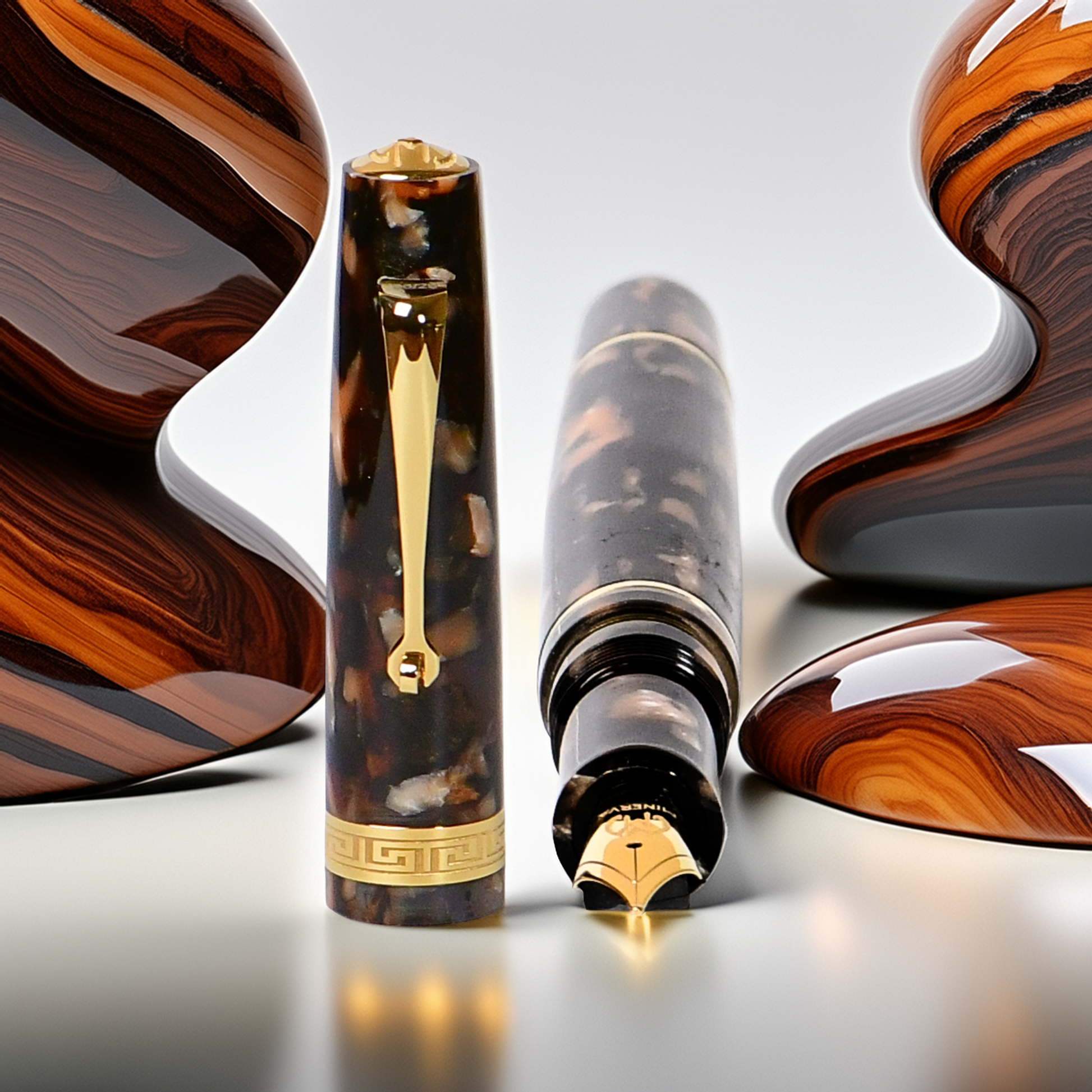 Minerva Terra di Siena Gold Trim Fountain Pen Collection