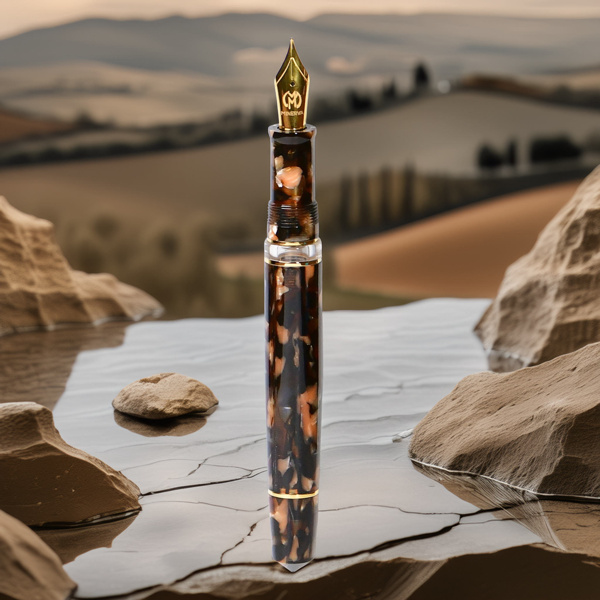 Minerva Terra di Siena Gold Trim Fountain Pen Collection