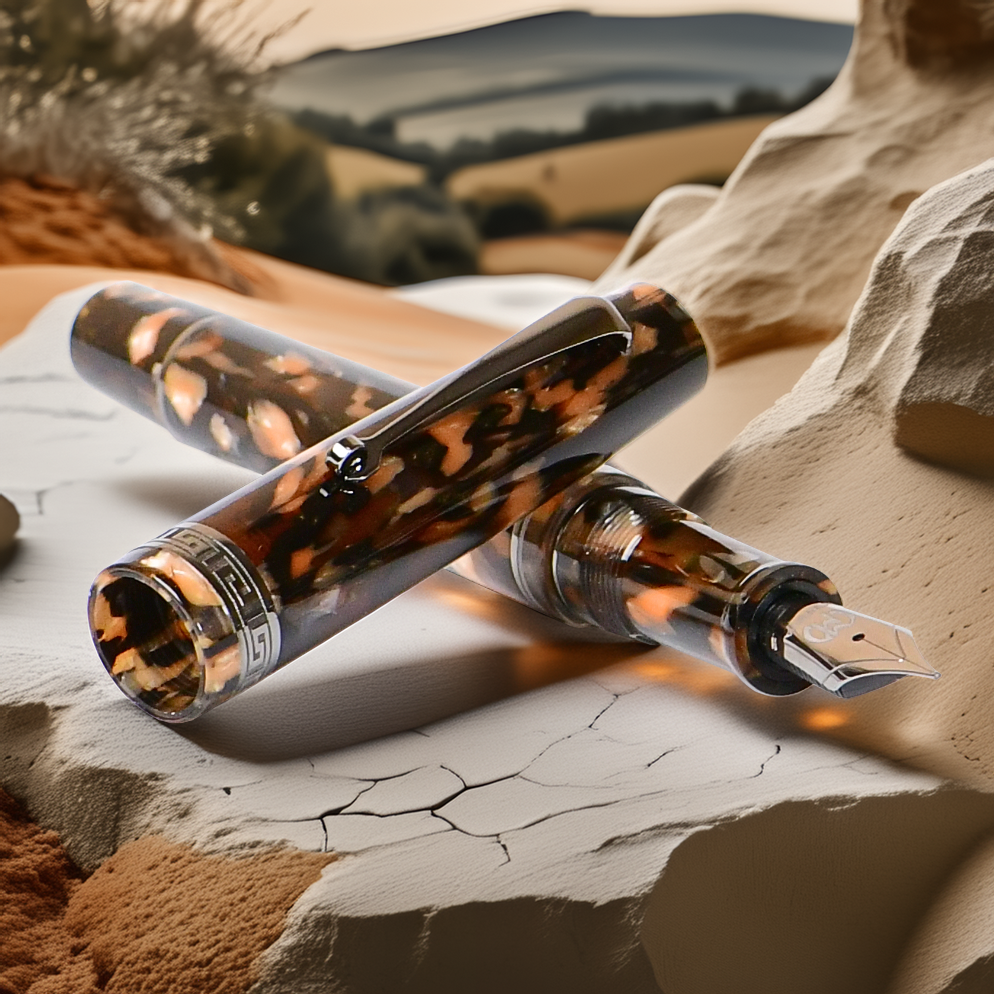 Minerva Terra di Siena Grey ruthenium Trim Fountain Pen Collection