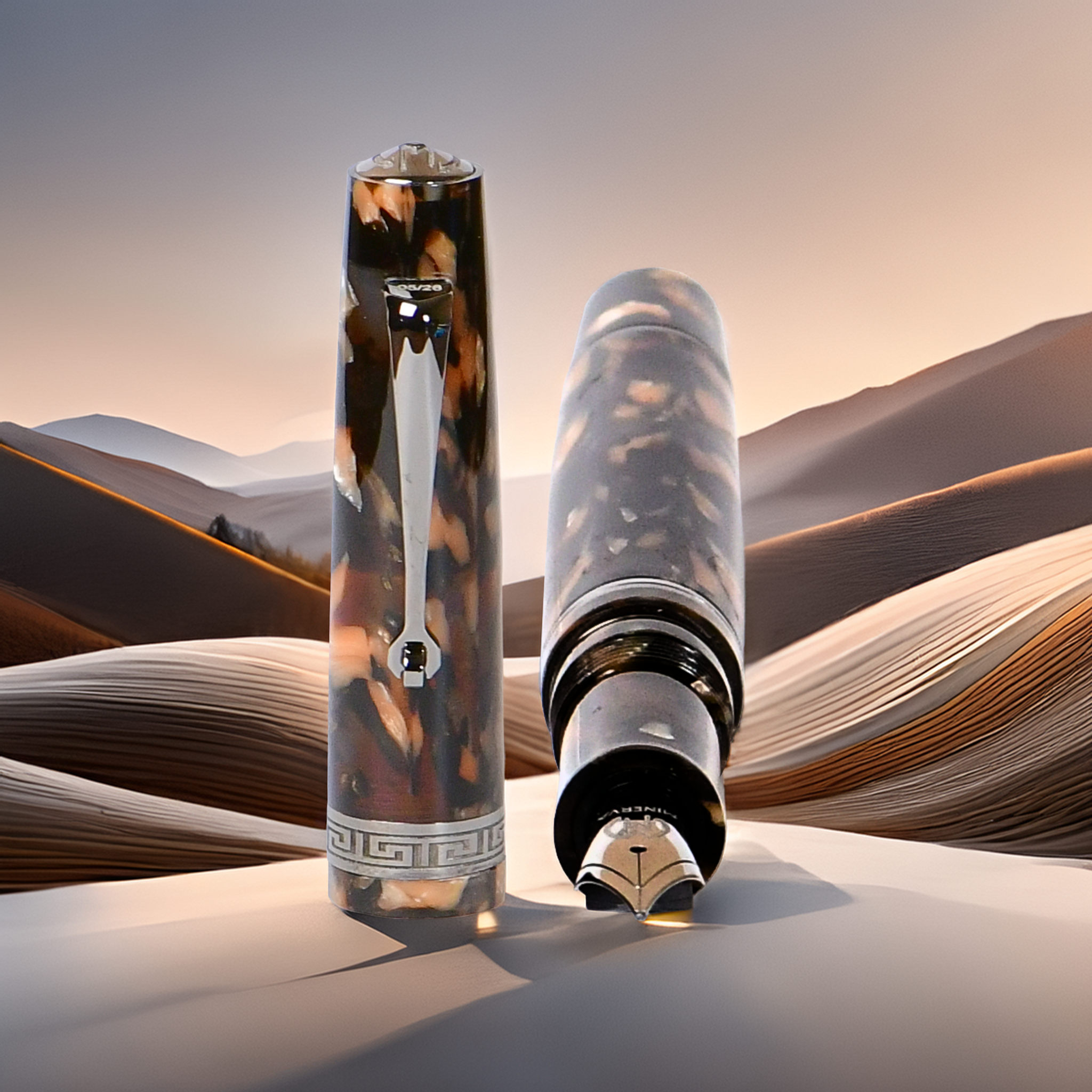 Minerva Terra di Siena Grey ruthenium Trim Fountain Pen Collection
