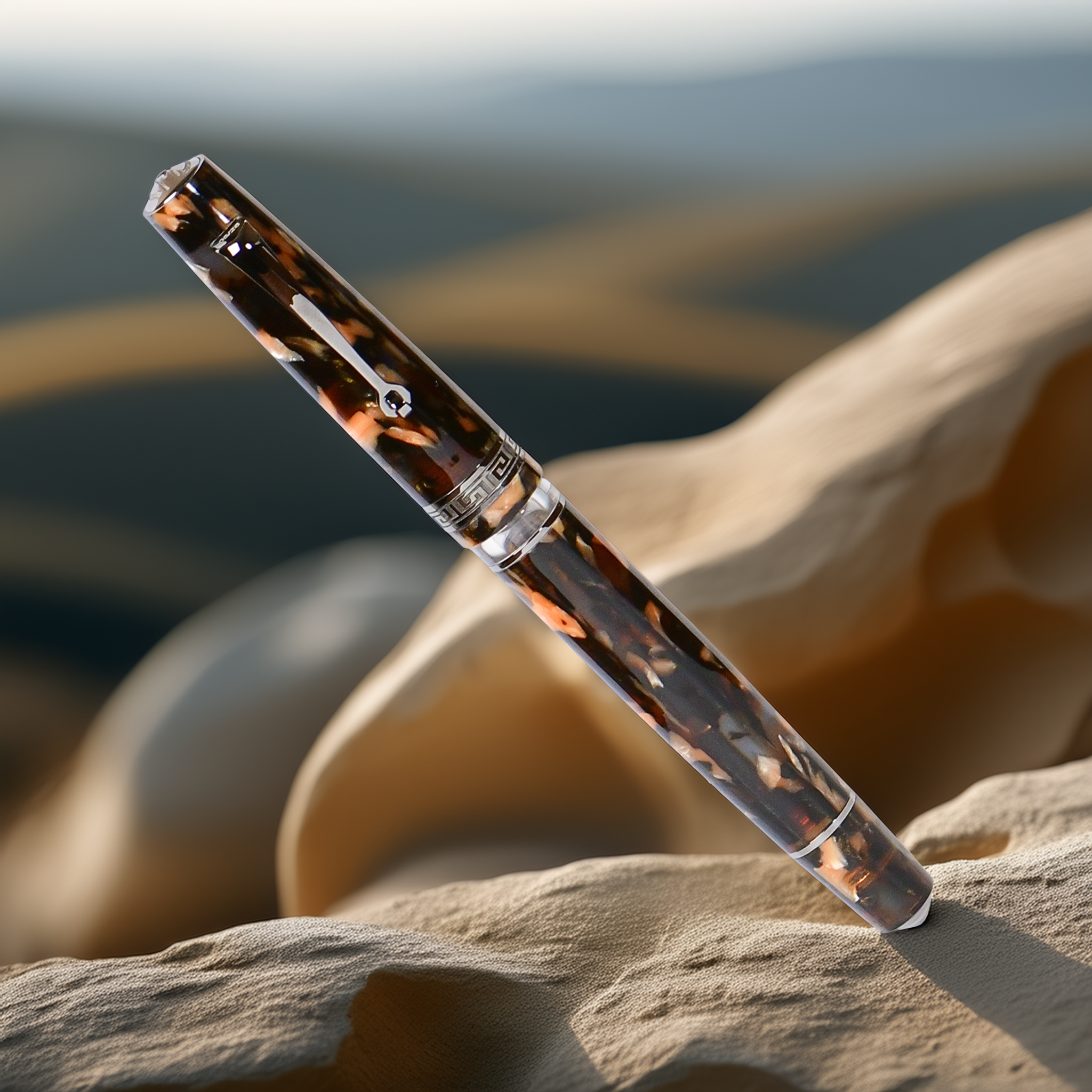 Minerva Terra di Siena Grey ruthenium Trim Fountain Pen Collection