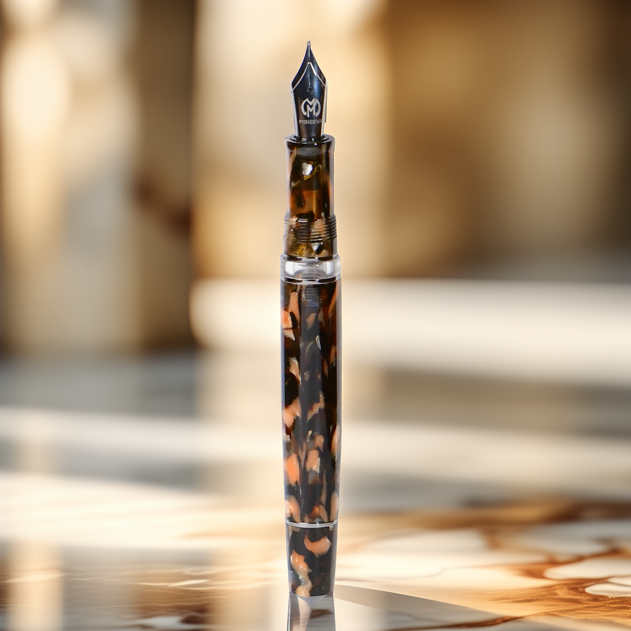 Minerva Terra di Siena Grey ruthenium Trim Fountain Pen Collection