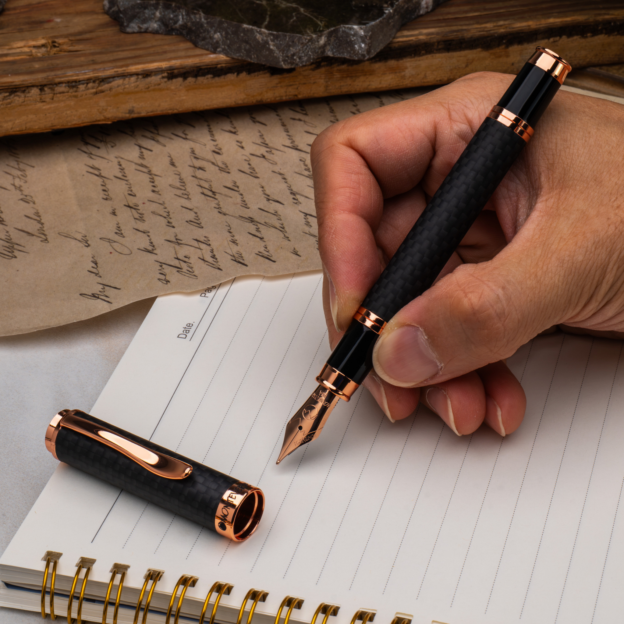 Monteverde Innova Matte Carbon Rosegold Fountain Pen Collection