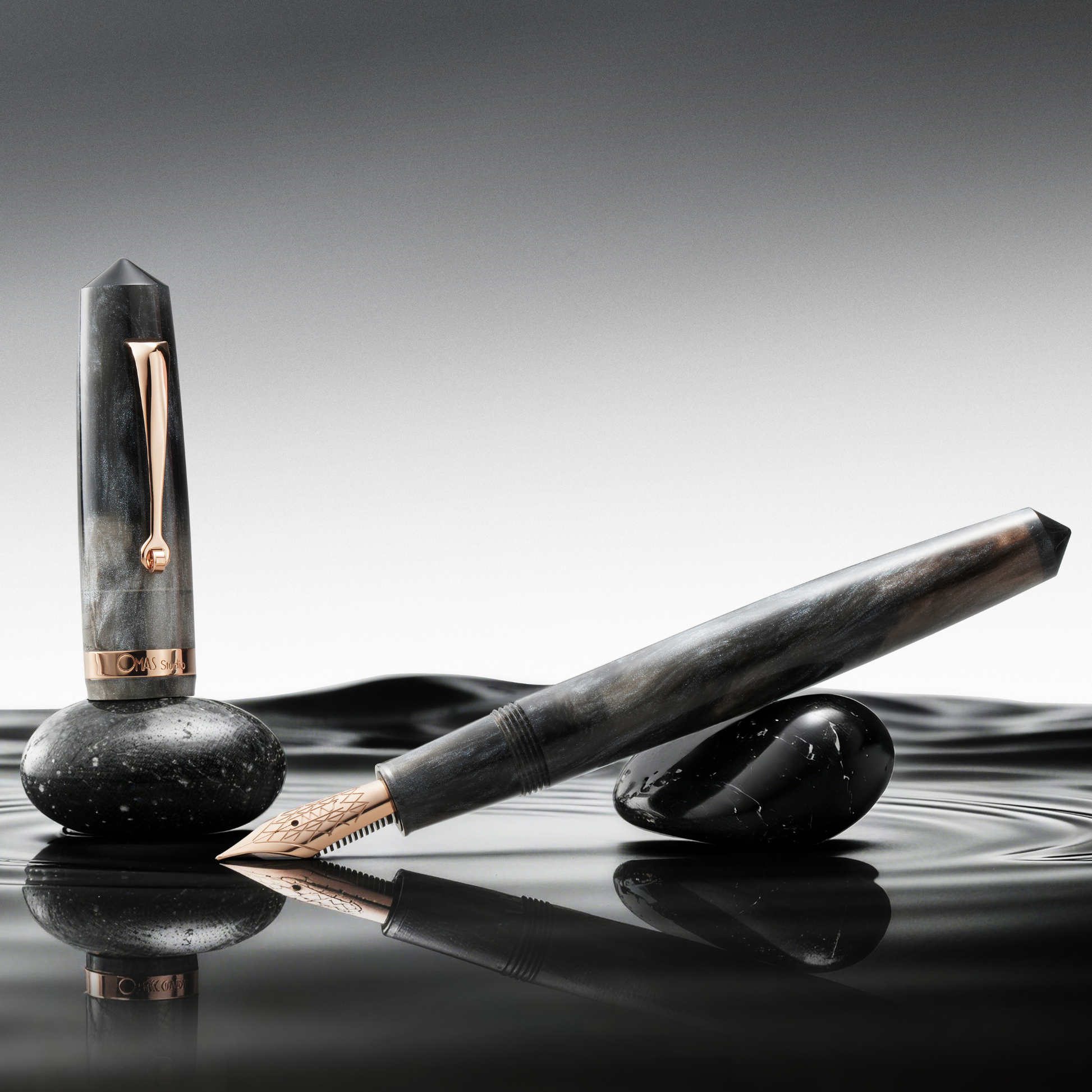 OMAS Studio Grigio Luminoso Rose Gold Trim Fountain Pen Collection