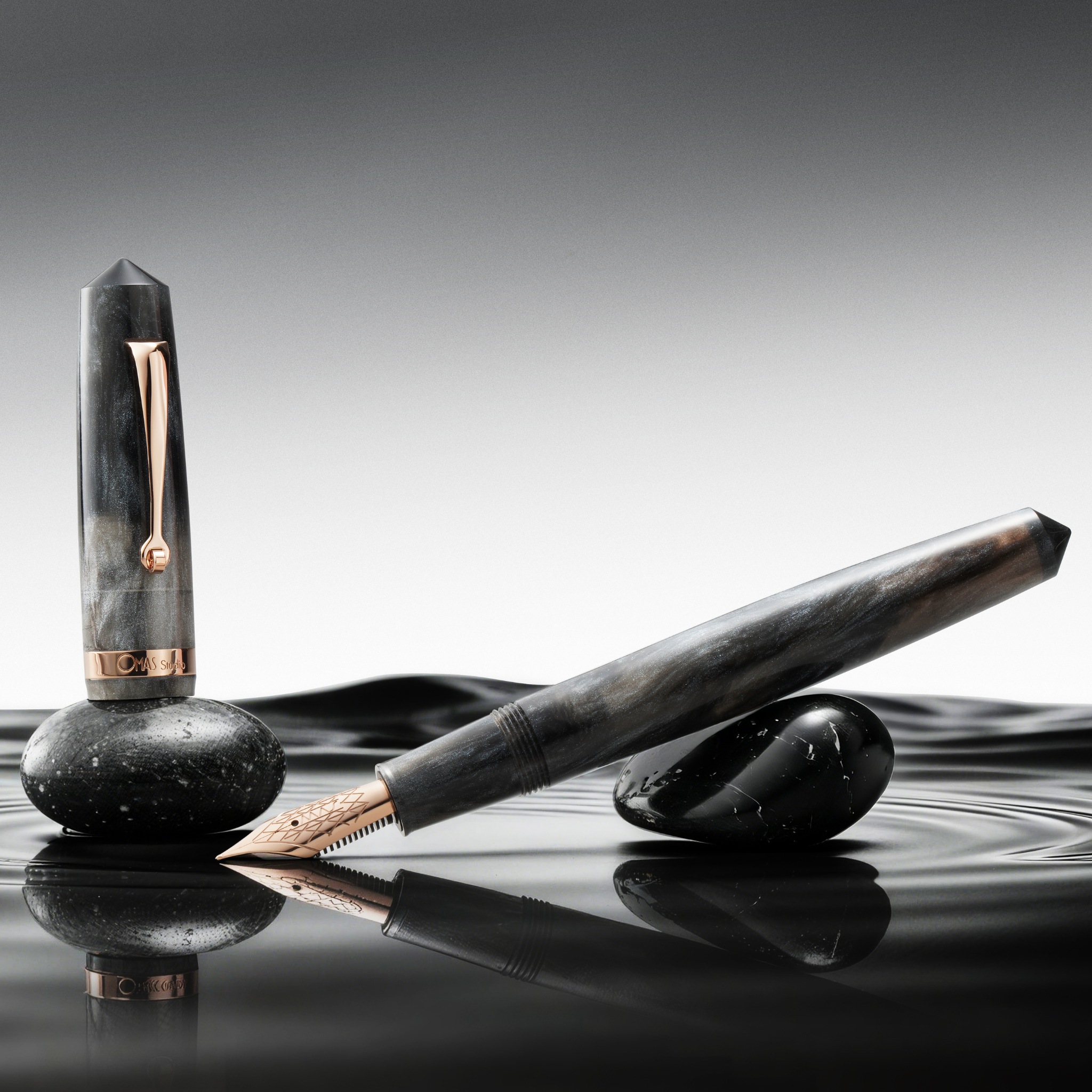 OMAS Studio Grigio Luminoso Rose Gold Trim Fountain Pen Collection
