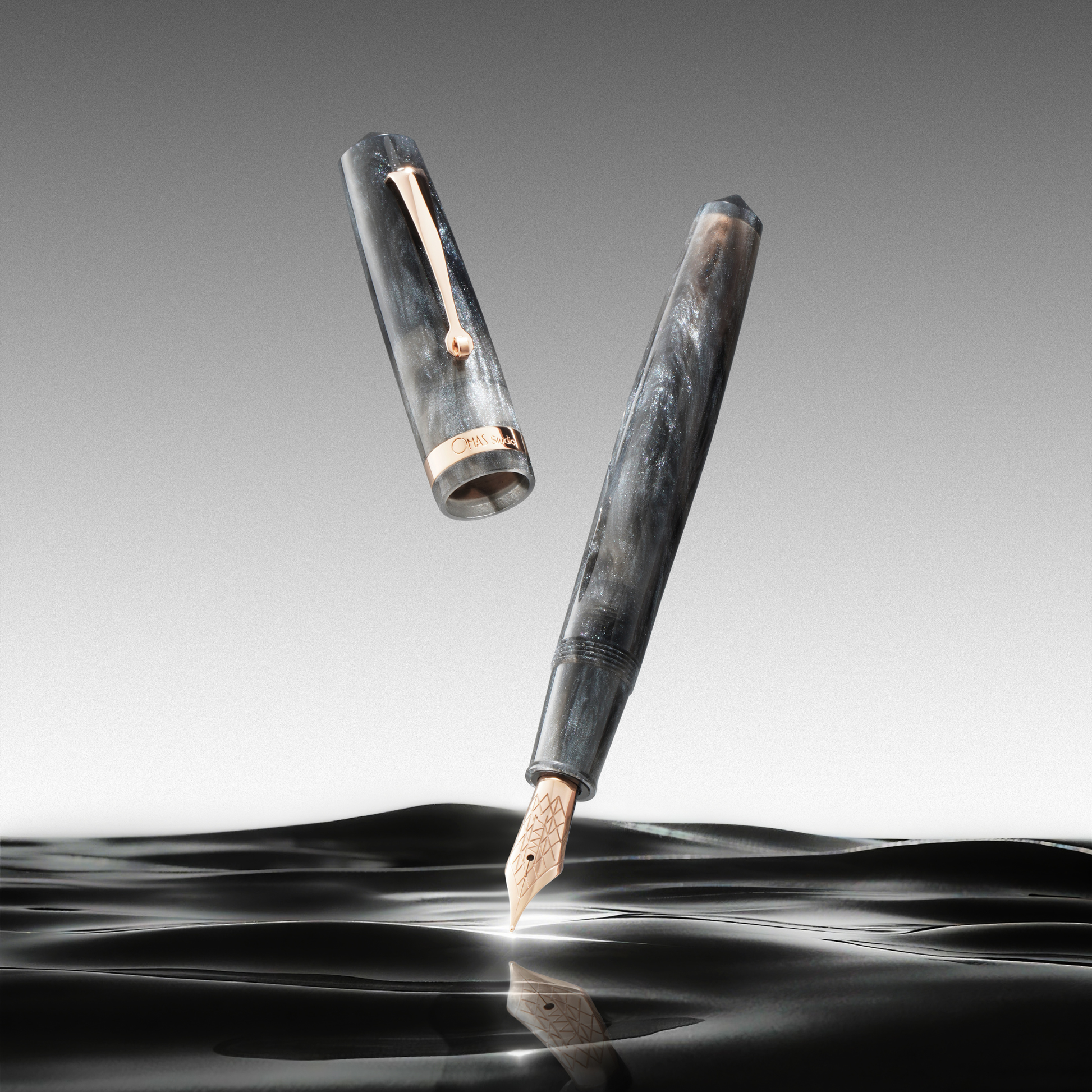 OMAS Studio Grigio Luminoso Rose Gold Trim Fountain Pen Collection