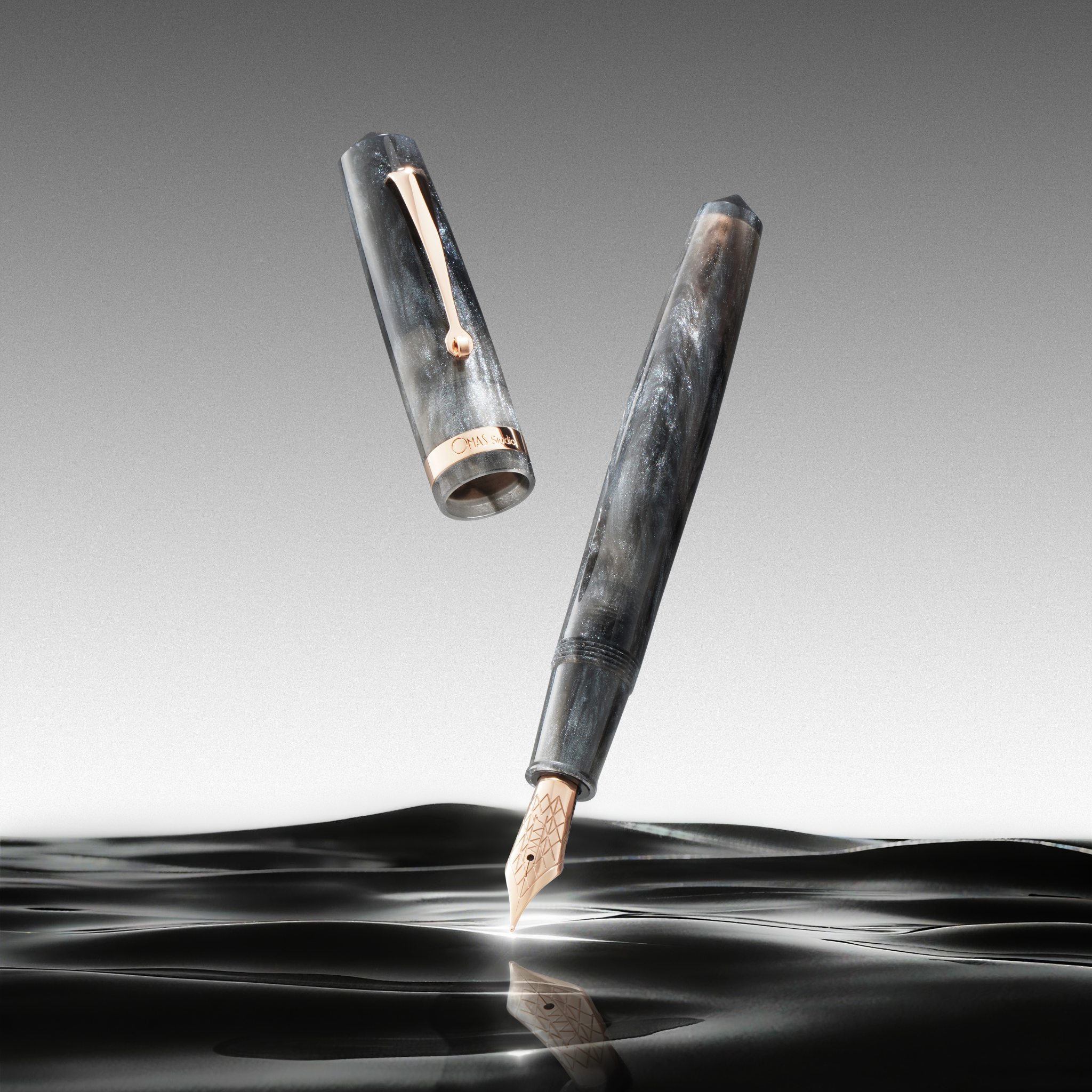 OMAS Studio Grigio Luminoso Rose Gold Trim Fountain Pen Collection