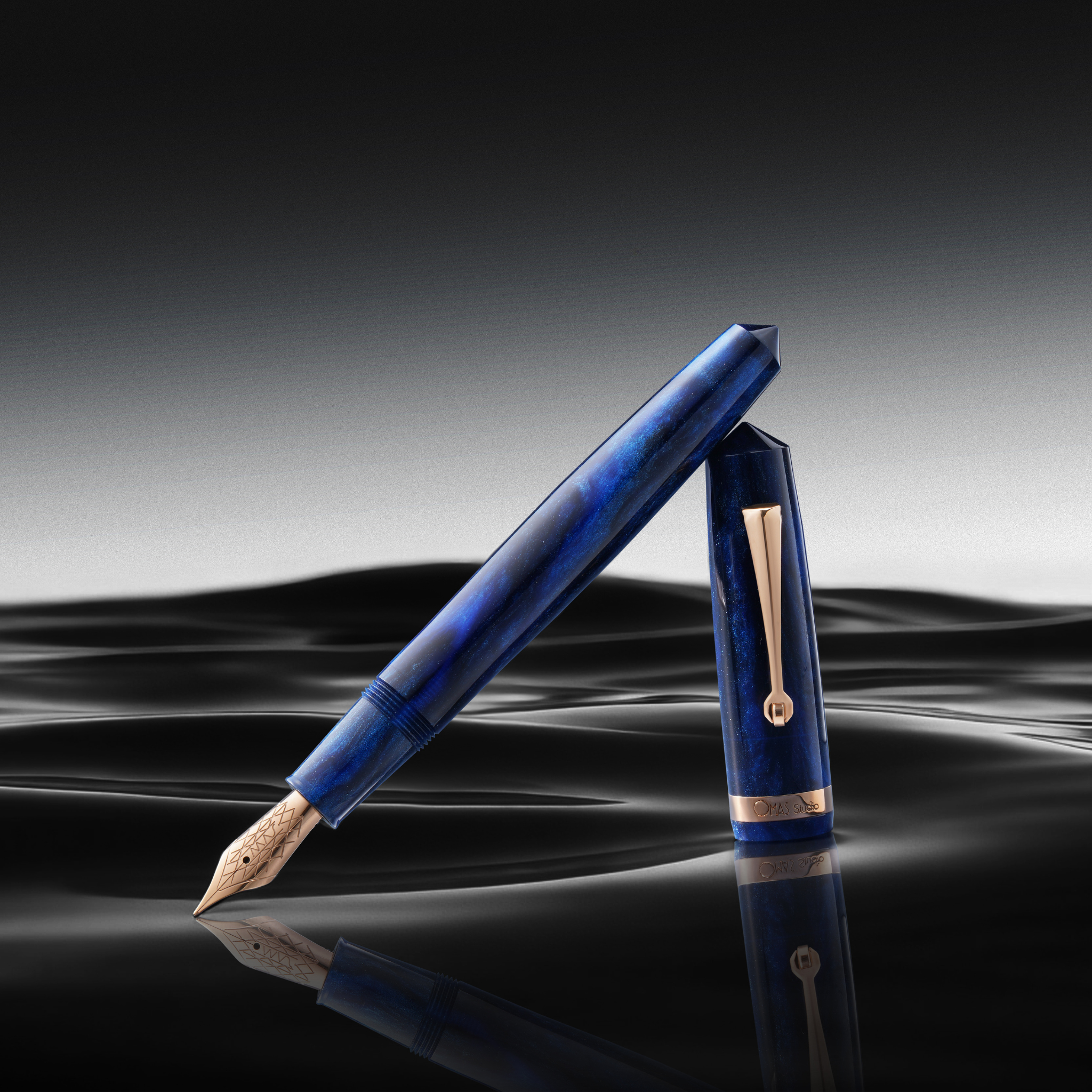 OMAS Studio Azzurro Diamante Rose Gold Trim Fountain Pen Collection