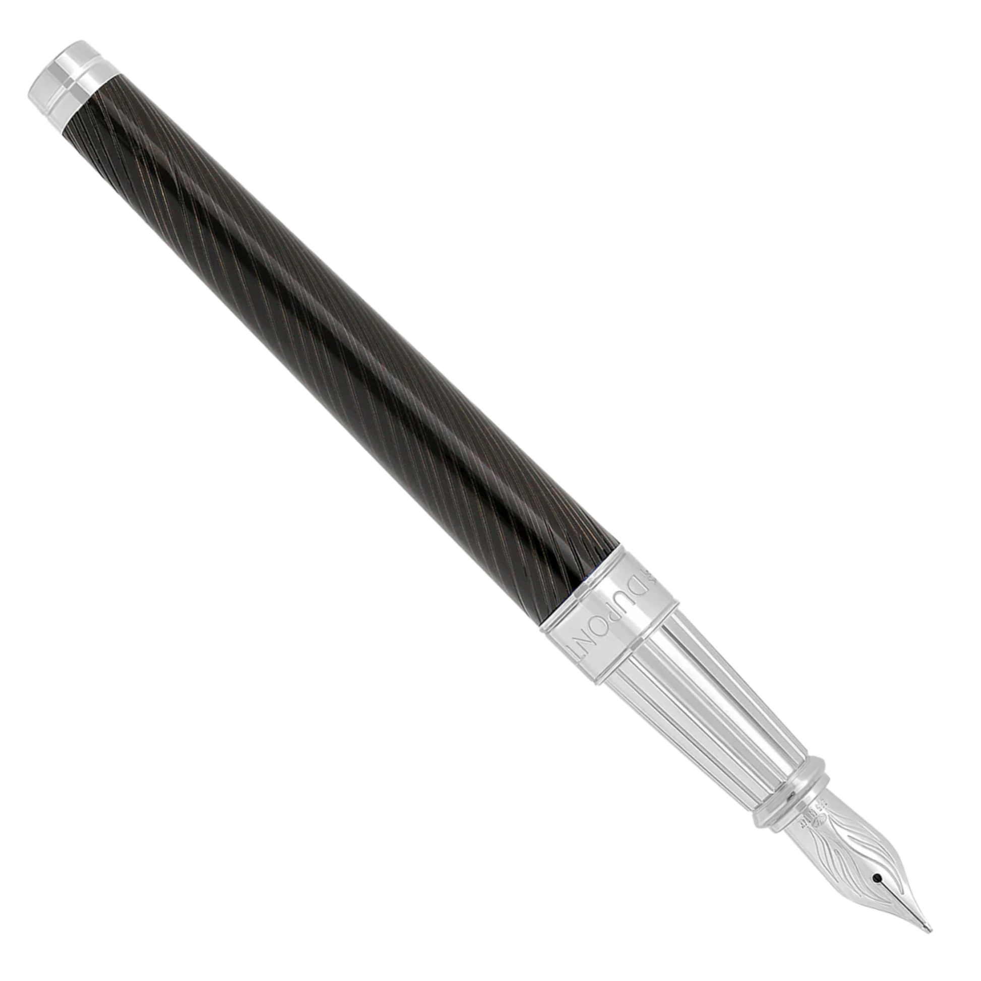 S.T. Dupont Mane Guilloche Line D Eternity Large Black & Palladium Fountain Pen Collection