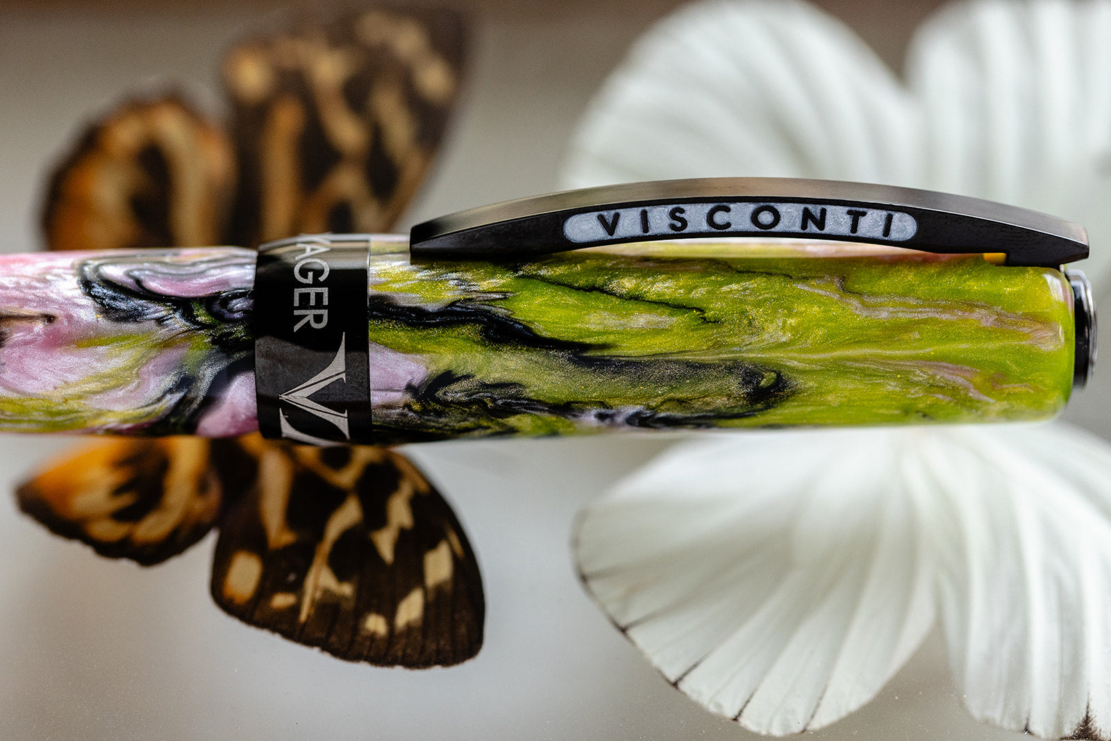 Visconti Voyager Mariposa Malachite with PVD Black Trims - Fountain Pen