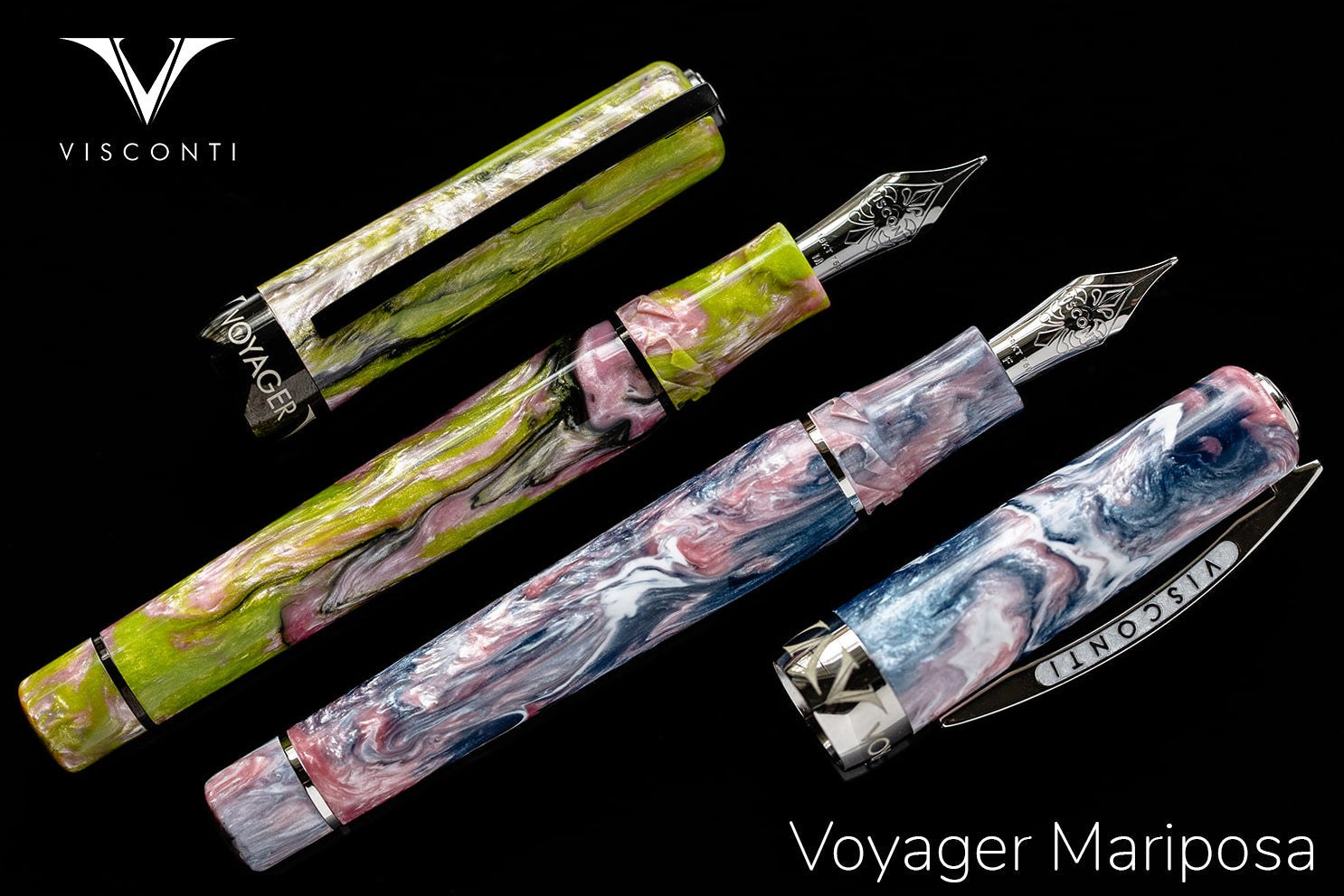 Visconti Voyager Mariposa Malachite with PVD Black Trims - Fountain Pen